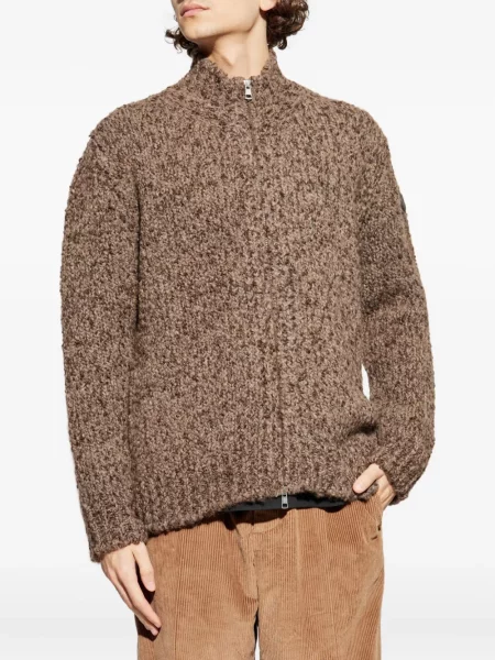 Kožený kardigan Moncler hnědý