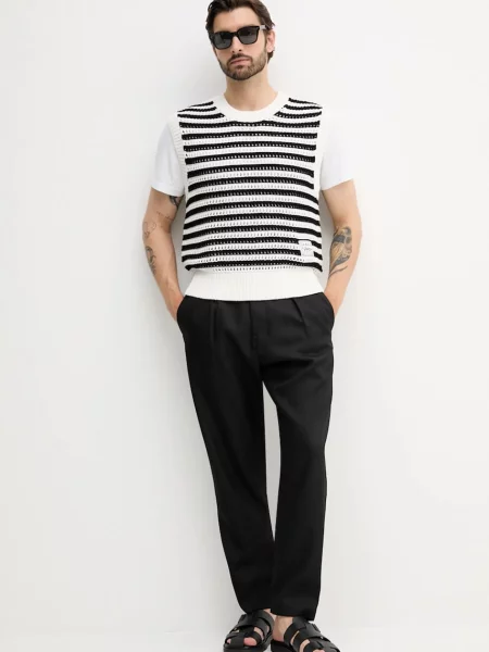 Tommy Hilfiger Swetry Mężczyzna Wielobarwność L Sweter bez rękawów z dzianiny siatkowej w paski czarny