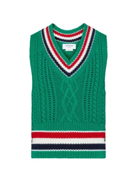 Vestă Thom Browne cu dungi tricotate verde