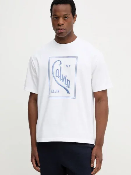 Тениска Calvin Klein Jeans с принт бяло