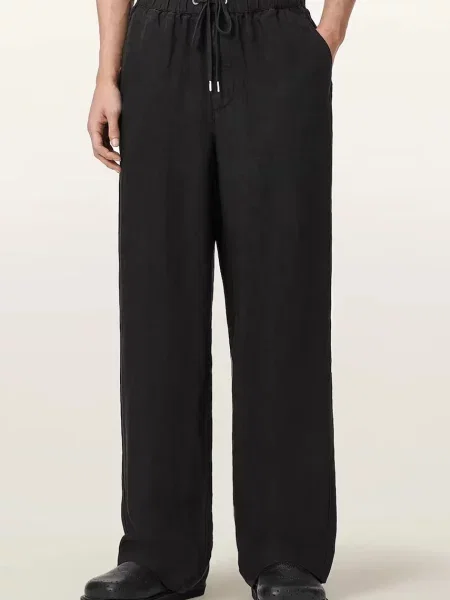 AllSaints spodnie lniane SHARP czarne