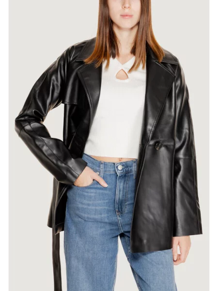 Jakna iz umetnega usnja ONLY črna