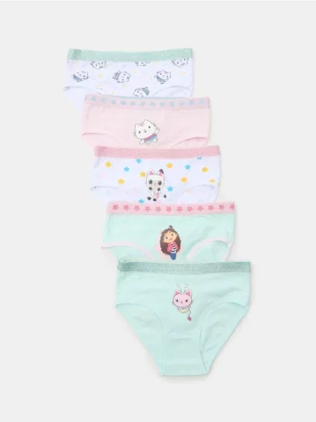 Sinsay kalhotky s třpytivou gumou a potiskem 5 pack Gabby's Dollhouse krémová