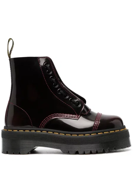 Cizme scurte Dr. Martens cu șireturi din dantelă roșu