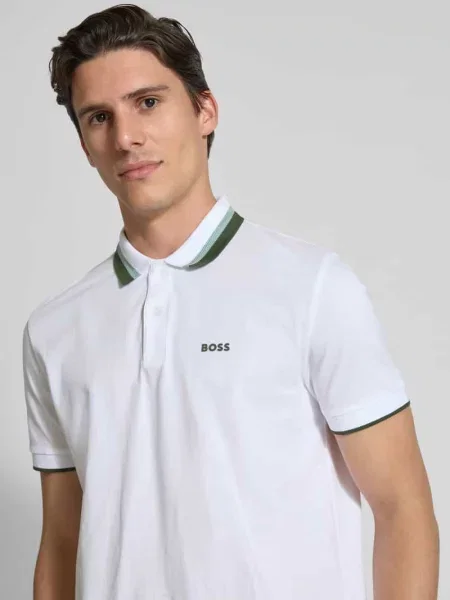 Koszulka polo Boss Green z nadrukiem biała