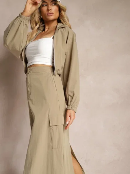 Închis Casual Compleu Bluză cu și Fustă cu cu Clapete Lennira verde