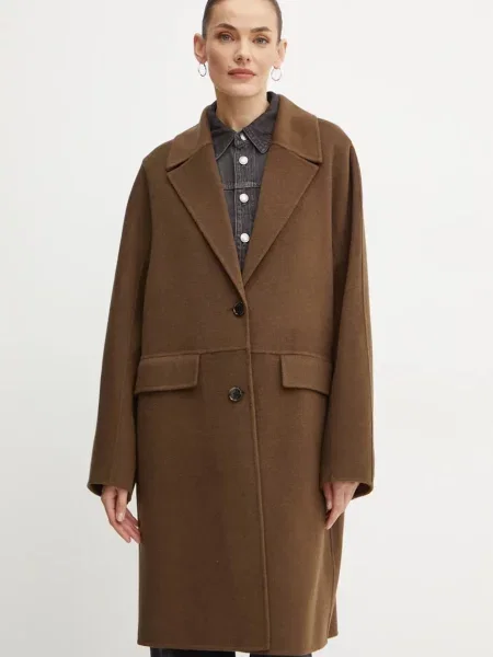 BOSS palton de lana de tranzitie oversize verde