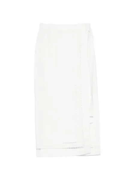 Fustă midi Tela cu broderie până la genunchi alb