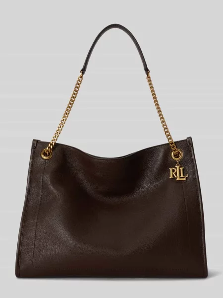 Torebka z uchwytem z cielęcej skóry z uchwytem z łańcuszka Ralph Lauren brązowa
