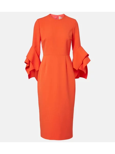 Oblekové midi šaty Roksanda s volánmi po kolená červená
