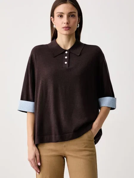 United Colors of Benetton T-shirt swetrowy z wełną brązowa