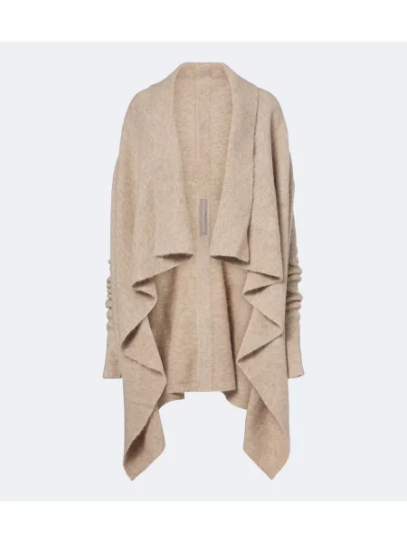 Cardigan Rick Owens de lână cu glugă bej