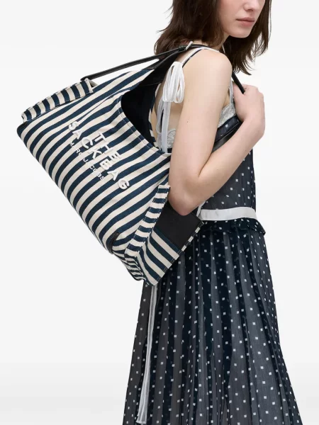 Geantă Marc Jacobs cu dungi din canvas albastru