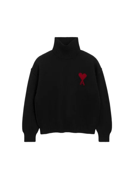 Sweter z golfem Ami Paris wełniany czarny
