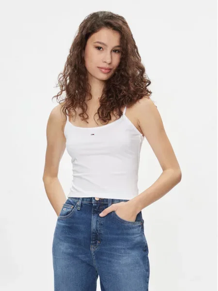 Naramnica jeans top Tommy Jeans brez rokavov bela