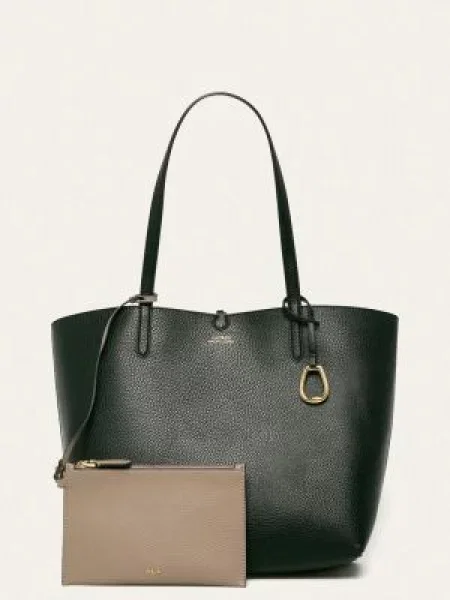 Lniana torebka Lauren Ralph Lauren czarna