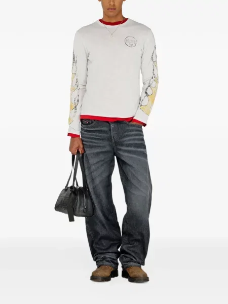 Lung tricou Diesel cu imagine din jerseu alb