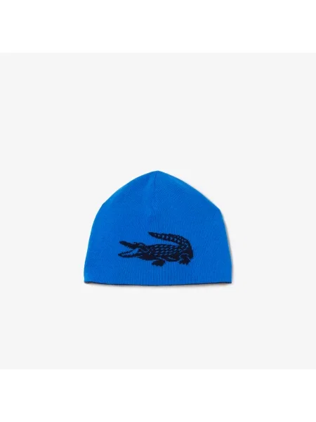 Lacoste Wełniana Czapka Unisex Z Nadrukiem granatowa