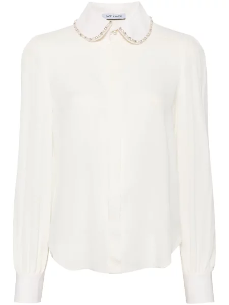 Jedwabna kołnierzykowy koszula Dice Kayek z perełkami biała