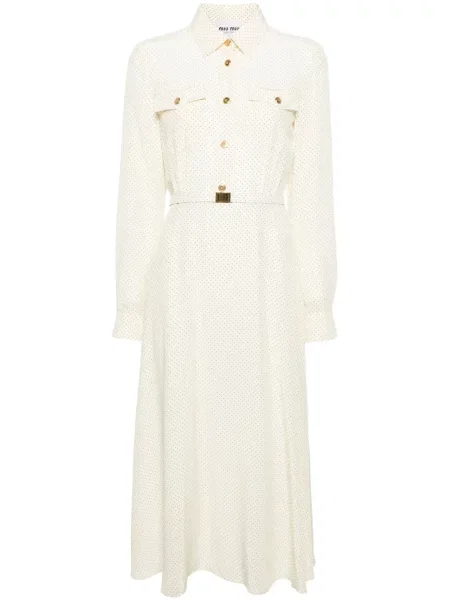 Sukienka midi Miu Miu w grochy z krepy do kolan