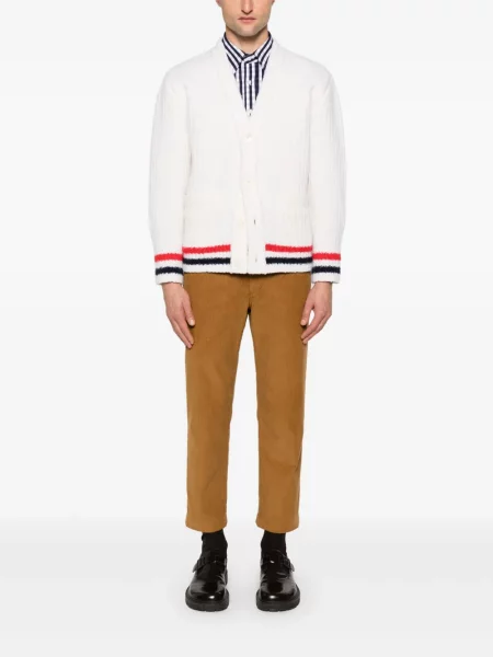 Cardigan Thom Browne cu dungi tricotate alb