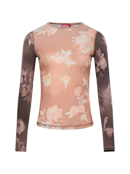 Top Diesel cu model floral cu imagine din jerseu roz