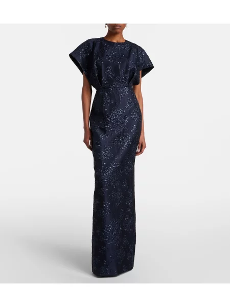 Rochie Carolina Herrera cu model floral din jacard albastru