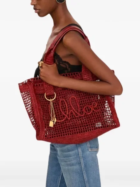 Pletena shopper torbica Chloé s autogramom narančasta