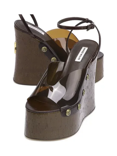 Тигровые шлепанцы Naked Wolfe на танкетке коричневые