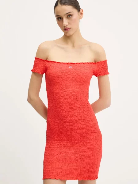 Tommy Jeans sukienka mini dopasowana pomarańczowy