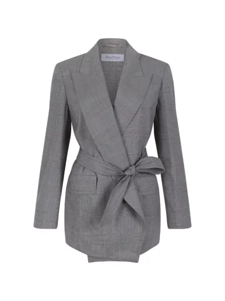 Cu centură geacă Max Mara în carouri gri
