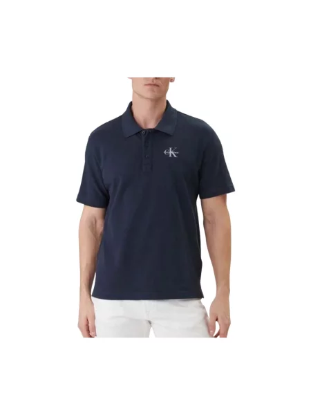 Koszulka polo o kroju easy fit z kołnierzykiem Calvin Klein Jeans niebieska