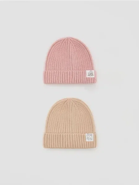 Reserved Set de 2 căciuli din structurat cu petic multicolor