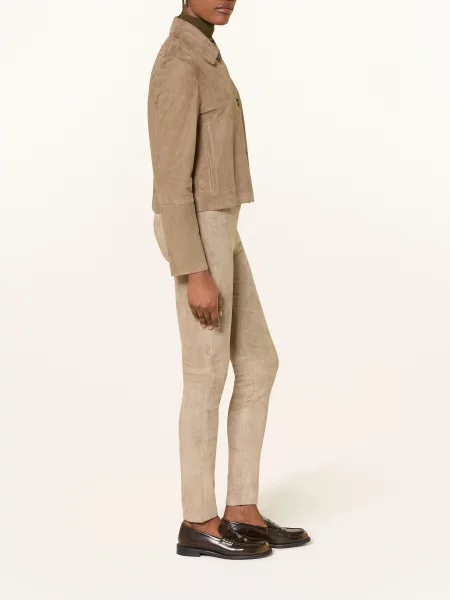 Arma Skórzane Legginsy beige beżowe