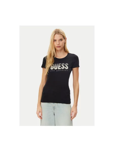 Guess Koszulki Kobieta XS Koszulka z Logo z Bawełny czarny