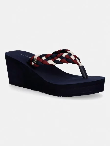 Șlapi Tommy Hilfiger cu pană țesuți alb