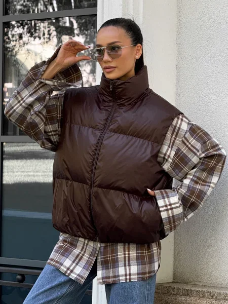 Жилет з утеплювачем Jadone Fashion Zhylet_Hat_choko коричневий
