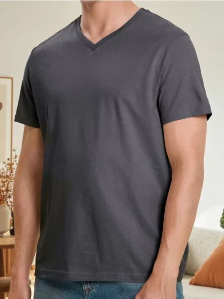 Sinsay Tričko basic s výstřihem do V šedá