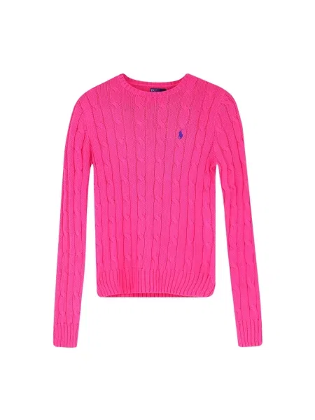 Długi sweter Polo Ralph Lauren pleciony z długim rękawem różowy