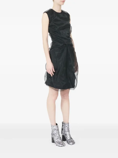 Rochie mini Maison Margiela fără mâneci cu volane de costum negru