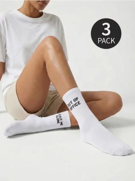 Довгі шкарпетки з написами 3 упаковки білий