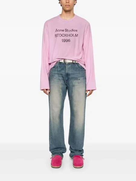 Marškinėliai Acne Studios su nubrozdinimais violetinė
