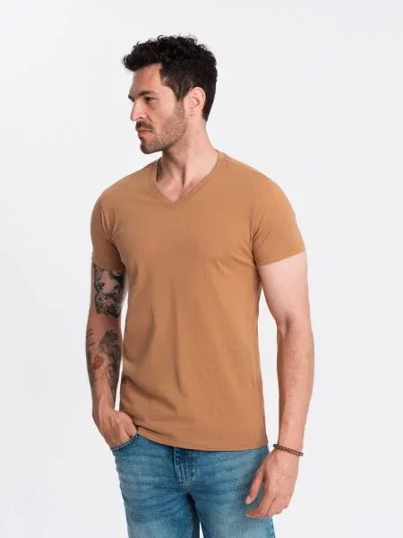 Tricou Ombre cu decolteu în V clasic maro