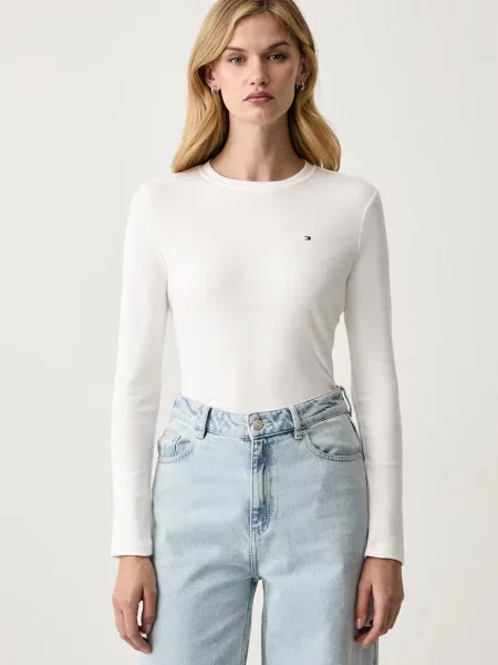 Tricou cu mânecă lungă Tommy Hilfiger bej