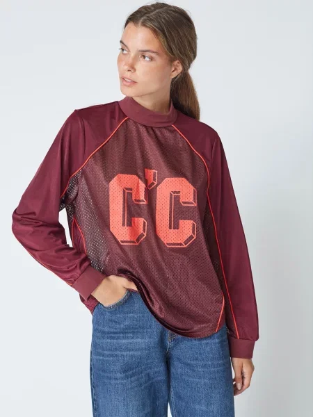 Co'couture Tricou Trey corai / vin roșu