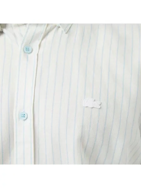 Lacoste Lniana Koszula W Paski Regular Fit biała