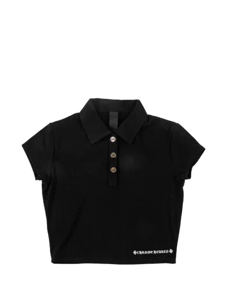 Decupat tricou polo Chrome Hearts cu motiv cu inimi negru