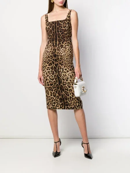 Raštuotas kostiumas suknele Dolce & Gabbana leopardinis juoda