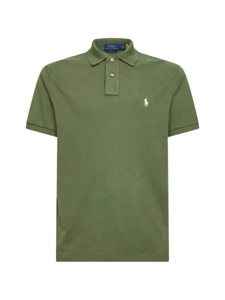 Haftowana koszulka Polo Ralph Lauren z dekoltem w serek niebieska