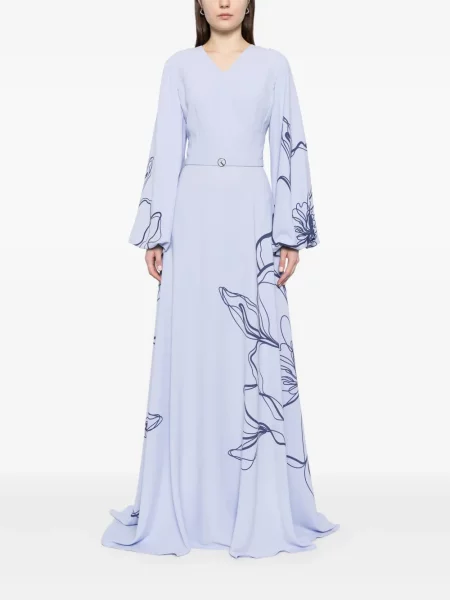 Rochie Saiid Kobeisy cu model floral cu imagine albastru
